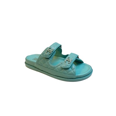CHANEL LAMBSKIN QUILTED VELCRO DAD CHAIN CC SLIDE SANDALS 